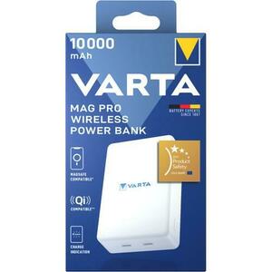 Baterie Externa Wireless Varta Mag Pro, 10000 mAh, 20 W, 1 x QI - 2 x USB-C (Alb) imagine