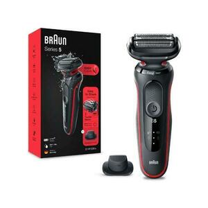 Aparat de ras electric Braun Series 5 51-R1200s Wet&Dry, AutoSense, Easy Clean, Easy Click, 3 elemente de taiere, 1 accesoriu pentru mustata si perciuni (Rosu/Negru) imagine