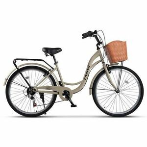 Bicicleta City Carpat C26263A, roti 26inch, 7 Viteze, cadru otel, Bej/Negru imagine