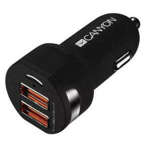 Incarcator auto Canyon C-04, DUAL USB (Negru) imagine