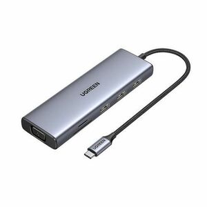Hub USB-C Ugreen CM498, 3 x USB-A, 1 x USB-C, 1 x HDMI, 1 x VGA, 1 x RJ45, 1 x SD, 1 x microSD (Gri) imagine