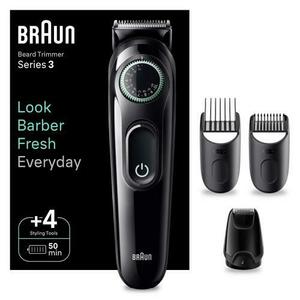 Aparat de tuns barba Braun BT3421, Autonomie 50 minute, 4 instrumente ingrijire, Buton rotativ de precizie (Negru/Verde) imagine