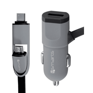 Incarcator Auto 4smarts 3.4A S61-468491, MicroUSB, Type-C, Multicord, Cablu 1 m (Negru/Gri) imagine