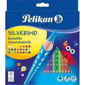 Set creioane color Pelikan Silverino, Lacuite, sectiune triunghiulara, 24 buc/set imagine