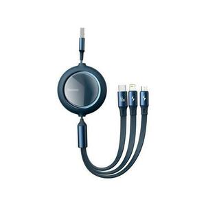 Cablu de date Baseus Bright Mirror 3 in 1 Retractabil Blue, USB la Lightning, MicroUSB si Type-c, 66W, 1.2m imagine