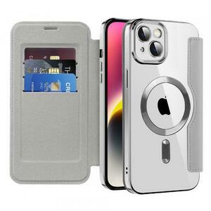 Husa MagSafe pentru Apple iPhone 14, Techsuit, SmartMag Book, Gri imagine