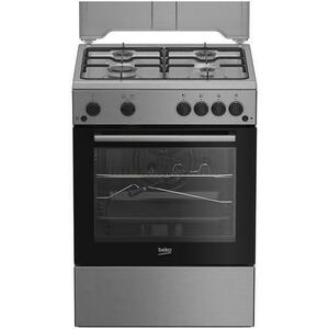 Aragaz Beko FSHT62111GX, Gaz, 4 arzatoare, Aprindere electrica plita/cuptor, Grill, Rotisor, 60 cm (Inox) imagine