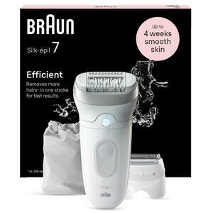 Epilator Braun SE7-041 Silk épil 7, 40 pensete, Functie masaj, Lavabil, 3 capete incluse (Alb/Argintiu) imagine