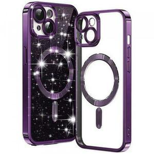 Husa MagSafe pentru Apple iPhone 14, Techsuit, Luxury Glitter, Mov Inchis imagine