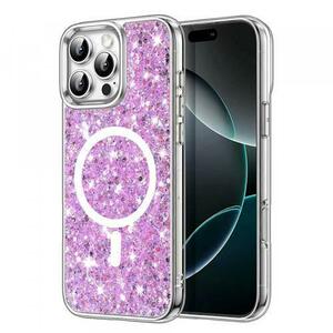 Husa MagSafe pentru Apple iPhone 16 Pro, Techsuit, Sparkly Glitter, Magenta imagine