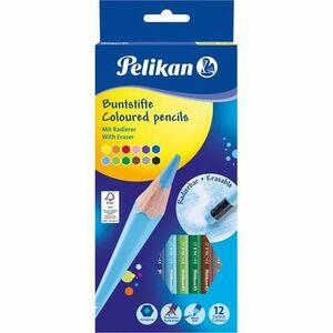 Set 12 creioane colorate Pelikan Lacuite, cu radiera, sectiune hexagonala imagine