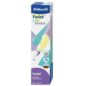 Stilou Pelikan Twist Color Blocking Light, penita M, grip ergonomic, ambidextru, 1 rezerva mare inclus imagine