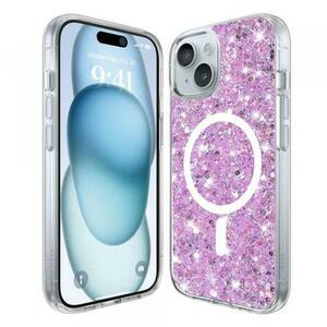 Husa MagSafe pentru Apple iPhone 15, Techsuit, Sparkly Glitter, Magenta imagine
