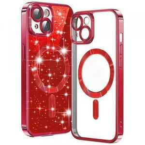 Husa MagSafe pentru Apple iPhone 15, Techsuit, Luxury Glitter, Rosie imagine