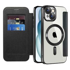 Husa MagSafe pentru Apple iPhone 15 Plus, Techsuit, SmartMag Book, Neagra imagine