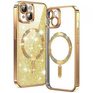 Husa MagSafe pentru Apple iPhone 15, Techsuit, Luxury Glitter, Aurie imagine