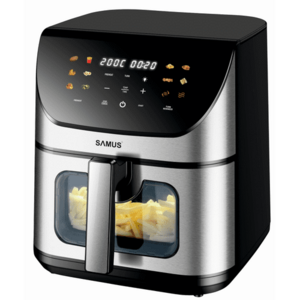 Friteuza cu aer cald Samus AF8-S1700DW, 8 l, 1700 W, Timer 0-60 minute, 12 programe, Temperatura ajustabila 80-200 C (Negru/Inox) imagine