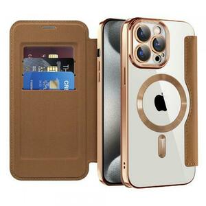 Husa MagSafe pentru Apple iPhone 15 Pro Max, Techsuit, SmartMag Book, Maro imagine