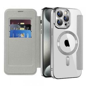 Husa MagSafe pentru Apple iPhone 15 Pro Max, Techsuit, SmartMag Book, Gri imagine