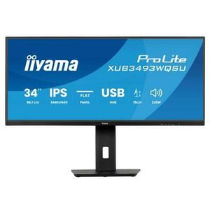 Monitor IPS LED Iiyama 34inch XUB3493WQSU-B6, UWQHD (3440 x 1440), HDMI, DisplayPort, Boxe, 120 Hz, 1 ms (Negru) imagine