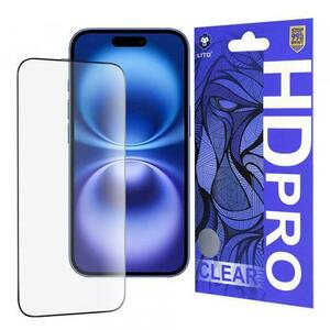 Folie de protectie Ecran Lito HD Pro Clear pentru Apple iPhone 16, Sticla Securizata, Full Glue (Transparent/Negru) imagine