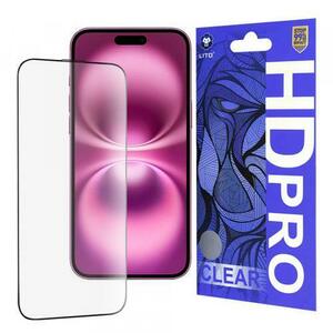 Folie de protectie Ecran Lito HD Pro Clear pentru Apple iPhone 16 Plus, Sticla Securizata, Full Glue (Transparent/Negru) imagine