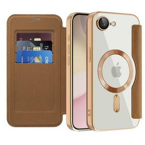 Husa MagSafe pentru Apple iPhone 16e, Techsuit, SmartMag Book, Maro imagine