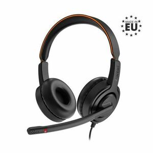 Casti Call Center Axtel AXH-V45UCD, USB-A/Jack 3.5mm, Stereo HD, Microfon flexibil (Negru/Portocaliu) imagine