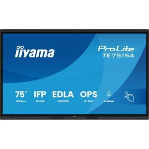 Tabla interactiva IIYAMA 75inch TE7515A-B1AG, Ultra HD (3840x2160), 40 Touchpoints, Wi-Fi, Android, 16GB RAM, 128GB Flash, 8ms imagine