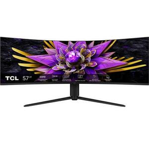 Monitor Gaming Curbat QD-mini LED TCL 57R94 57inch, Dual UHD (7680x2160), 120Hz, 1ms, AMD FreeSync™ Premium, NVIDIA G-Sync Compatible, R1000, Boxe 10W x2, USB Type-C 90W, Hub USB, 2x HDMI, DisplayPort, Pivot, VESA (Alb) imagine