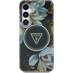 Husa Protectie Spate Guess Glitter Flowers Triangle Buttons, MagSafe, pentru Samsung Galaxy S25 (Negru) imagine
