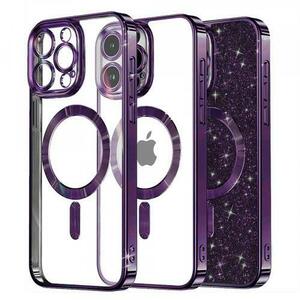 Husa MagSafe pentru Apple iPhone 16 Pro Max, Techsuit, Luxury Glitter, Mov Inchis imagine