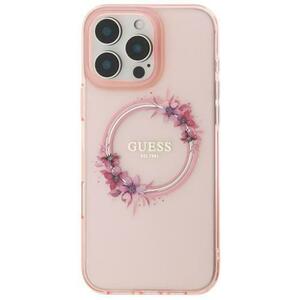 Husa Protectie Spate Guess Flowers Ring, MagSafe, pentru iPhone 16 Pro Max (Roz) imagine