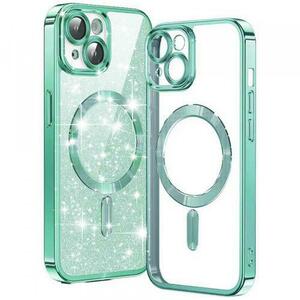 Husa MagSafe pentru Apple iPhone 15 Plus, Techsuit, Luxury Glitter, Verde Deschis imagine