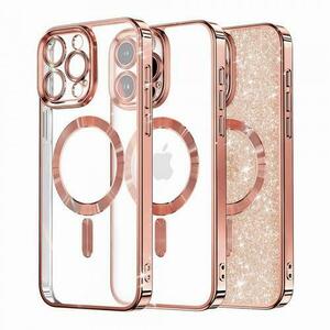 Husa MagSafe pentru Apple iPhone 16 Pro Max, Techsuit, Luxury Glitter, Roz Aurie imagine