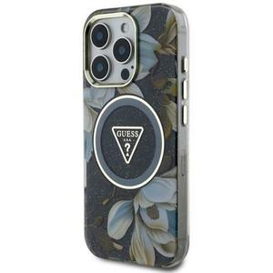 Husa Protectie Spate Guess Glitter Flowers Triangle Buttons, MagSafe, pentru iPhone 16 Pro Max (Negru) imagine