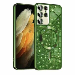 Husa MagSafe pentru Samsung Galaxy S21 Ultra 5G G998, Techsuit, Luxury Glitter, Verde Inchis imagine