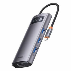 Adaptor Metal Gleam 7in1, Baseus, HUB USB-C, pentru 3x USB3.0, VGA, HDMI 4K, RJ45, 100W PD (Gri) imagine