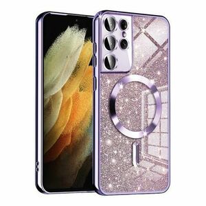 Husa MagSafe pentru Samsung Galaxy S21 Ultra 5G G998, Techsuit, Luxury Glitter, Mov Deschis imagine