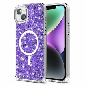 Husa MagSafe pentru Apple iPhone 15 Plus / 14 Plus, Techsuit, Sparkly Glitter, Mov imagine
