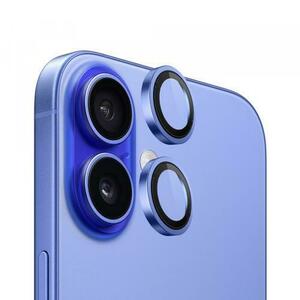 Folie de protectie Camera Spate Blueo Metal Frame pentru Apple iPhone 16 Plus / 16, Sticla Securizata (Albastru/Transparent) imagine