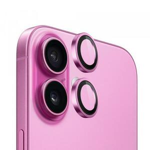Folie de protectie Camera Spate Blueo Metal Frame pentru Apple iPhone 16 Plus / 16, Sticla Securizata (Transparent/Roz) imagine