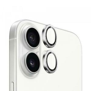 Folie de protectie Camera Spate Blueo Gliiter Diamond Metal Frame pentru Apple iPhone 16 Plus / 16, Sticla Securizata (Argintiu/Transparent) imagine