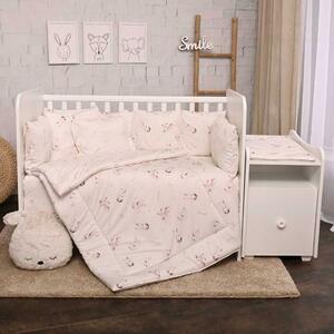 Set lenjerie pat 8 piese Lorelli Beige Bunnies, 70x140 cm, bumbac ranforce imagine