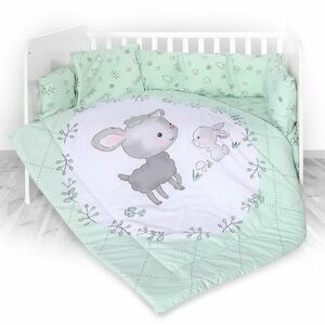 Set lenjerie pat 8 piese Lorelli Lamb Green, 70x140 cm, bumbac ranforce imagine