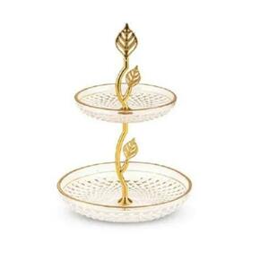 Platou rotund din sticla cu 2 nivele, Deco Art, Diametru 20 cm, Finisaje aurii imagine