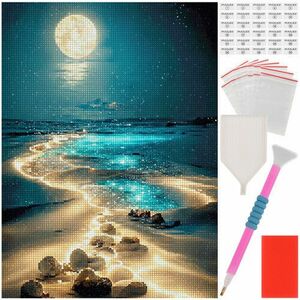 Broderie cu diamante Plaja, kit complet de creatie, 40x30 cm, multicolor imagine