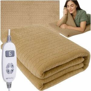 Patura electrica dubla 180 x 130 cm, telecomanda, 10 moduri, poliester moale, bej imagine