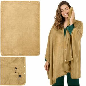 Patura electrica pentru spate si umeri, 160x90 cm, 3 trepte incalzire, alimentare baterie externa, bej imagine