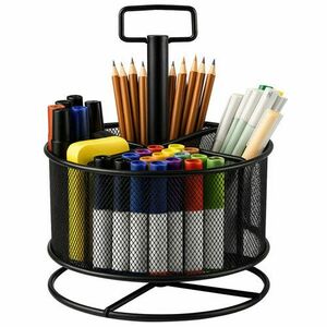 Organizator de birou, baza rotativa 360 grade, 4 compartimente, plasa metalica, negru imagine